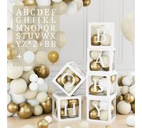105 Cajas Baby Shower Decoración para Niños o Niñas, 6 Caja Globo Transparente con 54 Letras, 45 Globos Blancos Oro, Cajas Bebé para Decoracion Baby Shower, Cumpleaños, Bautizo, Nombre Personalizado