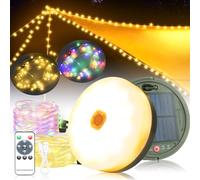 10M Guirnaldas Luces Exterior Solar&USB Carga,130Leds Blanco cálido+RGB,13 modelos,Cadena Bombillas Solares Girnarlas Luz Solar Impermeable IP65 Exteriores Jardin Decorativa para Fiesta Bodas Partido