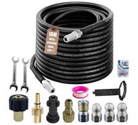 10M Kit de Manguera para Limpiar Tuberías,Desatascador Karcher compatible con Karcher K2-K7, Lavor, Bosch, 400 Bar/5800 PSI,Kit de Limpieza de Manguera de Drenaje con 4 Boquillas y 2 Adaptadores