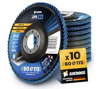 10x disco de láminas Ø115mm K60 para acero/acero inoxidable - pulido, desbarbado, costura de garganta, lijado - AMBOSS Werkzeuge ZFS disco de lijado de láminas azul para amoladora angular - lijadora