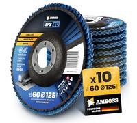 10x Disco de láminas Ø125mm K60 para acero/acero inoxidable - Pulir antióxido lijado de soldadura en ángulo - AMBOSS Werkzeuge ZFS disco de láminas azul amoladora angular - Mopa de lijado profesional