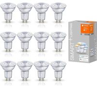 12 bombillas LED Smart+ Glas Reflektor PAR16 de Ledvance, 4,9W (equivalente a 50W), casquillo GU10, 350 lúmenes, luz blanca ajustable (2700K-6500K), ángulo de iluminación de 45°, regulables, controlab