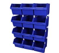 12 cajas de almacenamiento apilables, color azul, de 26x42,5x28 cm (alto x ancho x profundidad), ideales para piezas pequeñas y documentos, incluyendo 12 etiquetas
