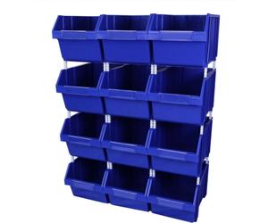 12 cajas de almacenamiento apilables, color azul, de 26x42,5x28 cm (alto x ancho x profundidad), ideales para piezas pequeñas y documentos, incluyendo 12 etiquetas