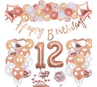 12 Cumpleaños Decoración Oro Rosa Kit Para Niña Niño, Inflables Corazón Numeros Gigantes Helio Globos papel Confeti Mesa Feliz Cumpleaños Decoración de la Torta Regalo Para 12 Años Infantiles Fiesta