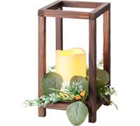 12 faroles de madera para centros de mesa de boda, con 36 piezas: 12 faroles de madera para velas, 12 velas LED sin llama y 12 adornos de hojas de eucalipto para decorar mesas de boda, fiestas o ambie