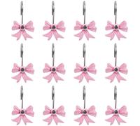 12 Ganchos Decorativos de Cortina de Baño con Lazo Rosa en Resina | Ideal para Baños Infantiles, Habitaciones Princess y Decoración Festiva