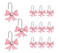 12 ganchos para decoración de cortina de ducha, ganchos de acero inoxidable con diseño de hojas de eucalipto, bonitos anillos de cortina de ducha, accesorios de baño (flores rosas)