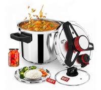12 Liters Olla a Presión 4 en 1 de Acero Inoxidable 304,Antiexplosión,3 Niveles PSI,Tapa de Vidrio y Vaporera,tapa de olla Conserva con Bloqueo de Una Mano,Compatible con Inducción y Gas