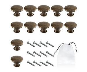 12 manijas de puerta de gabinete, con 1 bolsa de almacenamiento, pomo de cajón de cobre antiguo, anillo de tracción para muebles, mango de armario redondo (30 mm, con tornillo)