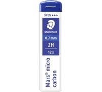 12 minas Staedtler® 250 07-2H para lápices Mars® micro carbon, 250 - 0,7 mm, 2H, color negro, paquete de 12 minas
