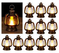 12 mini farolillos con vela LED, 10 cm, color dorado retro, para decoración