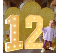 12 números iluminados de 12 pies con números de marquesina gigantes, marco de números de mosaico gigante, marco de bricolaje, kit de espuma precortada, decoración de cumpleaños, cartón blanco