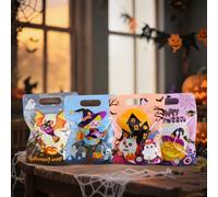 12 paquetes de bolsas de Halloween para truco o trato, bolsas de celofán transparentes de gran capacidad con asas, bonita bolsa de regalo transparente temática para fiestas o festivales