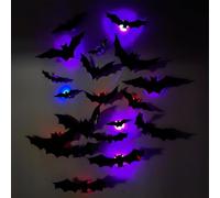 12 PCS Halloween LED Lila Murciélago Decorativo 2025 | Pegatinas 3D De Murciélago Para Halloween | Decoración De Murciélagos Brillantes | Interior Exterior Dormitorio Baño Oficina Escuela Fiesta