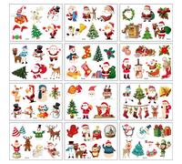 12 piezas de tatuajes temporales navideños, pegatinas de dibujos animados, tatuajes de estilos variados, pegatinas para niños y niñas, suministros para fiestas navideñas