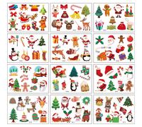 12 piezas de tatuajes temporales navideños, pegatinas de dibujos animados, tatuajes de estilos variados, pegatinas para niños y niñas, suministros para fiestas navideñas