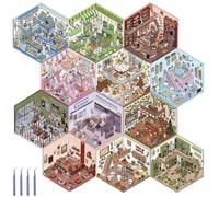 12 piezas DIY 3D House Stickers,Pegatinas decorativas 3D para escenas de casas en miniatura, divertidas pegatinas DIY para la escena para habitaciones pequeñas, Flower House, Café, Bakery Biblioteca