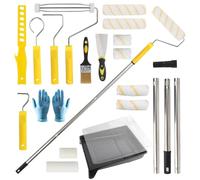 12 Piezas Kit Rodillo Para Pintar Paredes Multifunción, con 3 Barra Telescópica, Bandeja, Rodillos, Marco de Rodillo, Mezclador, Espátula, Brocha Pintura para Pintar Renovar Paredes y Techos