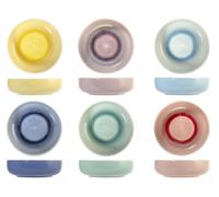 12 platos hondos Coachella, de porcelana fina, 18 cm de diámetro, 2 unidades por color