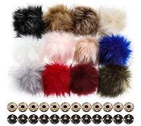 12 pompones de piel para sombreros de punto, bolas de piel sintética para sombreros, bola de pompón esponjosa de piel sintética con botón de presión extraíble para sombreros de punto desmontables,