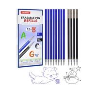 12 recambios de minas borrables (8x azul + 4x negro), compatibles con Legami, punta: 0.7 mm, altura: 13 cm, tinta termosensible - Ideal para escuela y oficina
