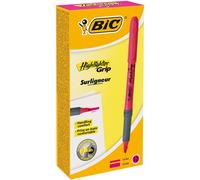 12 Unidades Bic Highlighter Grip Marcador Fluorescente - Tinta con Base de Agua - Punta Biselada - Trazo entre 1.60 y 3.30 mm - Color Rosa