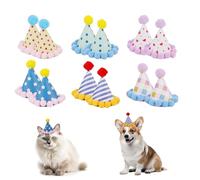 12 Unidades Sombreros Fiesta Mini Coloridos, Lindos Pompónes Mini Sombreros Cumpleaños Conos Papel Tocados para Perro Gato Conejo Mascota Peluches Muñecas Decoración Fiesta (6 Estilos)