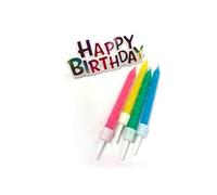 12 Velas de Cumpleaños Happy Birthday- Colores Surtidos, partygram