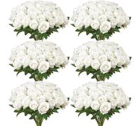 120 rosas artificiales blancas, flores realistas, ramo ideal para decoración navideña en el hogar