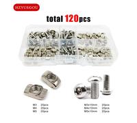 120 unids/caja bloque de martillo en forma de T tornillo de tuerca deslizante M3 M4 M5 Kit Set para pista de ventana de ranura de extrusión de perfil de aluminio serie 20 one box 120pcs