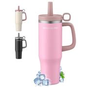 1200ml Taza Térmica - Vaso Térmico con Asa y Pajita - Termo Café sin BPA 1.2L - Taza para Beber Caliente y Frío - Rosa