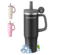 1200ml Taza Térmica - Vaso Térmico con Asa y Pajita - Termo Café sin BPA 1.2L - Taza para Beber Caliente y Frío - Negro