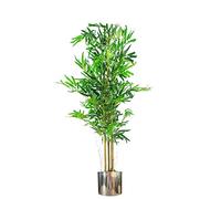 120cm (4ft) Natural Look Artificial Bamboo Plants Trees with Silver Metal Planter Marca Leaf