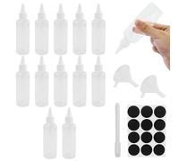 12Pcs 100ml Biberon Salsas Con Tapas,Squeeze Bottle,Botellas Pequeñas De Plástico,Biberon Salsas Con Embudos Etiquetas Para Salsa Ketchup Oliva Mostaza Líquida