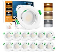 12pcs Downlight LED Techo Empotrable Regulable, 5W 450LM Focos Interior Techo Empotrable Blanco Cálido 3000K Blanca Neutro 4000K Blanco Frío 6000K, IP44 Ojos de Buey LED para Baño, Corte Ф68-80mm