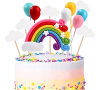 12pcs Happy Birthday Cake Topper, Rainbow Balloon Cloud Theme Party Decorations, Rainbow Balloon Figure Happy Birthday Banner Cake Topper