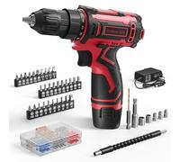 12V Destornillador Electrico, Taladro Atornillador Batería Max 25NM, 98 Accesorios Atornillador Electrico, 25+1 Par, LED Luz, Baterías 2000mAh, Portabrocas 10mm, para Reparación y DIY Red