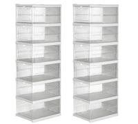 12x Cajas de almacenamiento plegables y apilables | Zapatero | Organizadores de plástico transparente con puerta abatible | Diseño modular, ventilado y resistente para guardar zapatos ropa accesorios