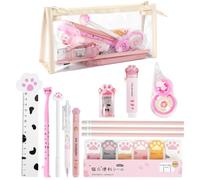 13 PCS Juego de Papelería con La Pata de Un Lindo Gato | Mini Lápiz Roller de Dibujos Animados Kawaii, Goma de Borrar, Cinta Correctora, Rotuladores para Amantes de Los Gatos