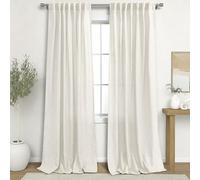 132 Inch Linen Curtains for Living Room Extra Long 2 Panels Set Boho Farmhouse Flax Drop Cloth High End Semi Sheer Light Filtering Large Window Curtain Drapes for Family Room,132 In Length,Cream Beige