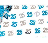 14 g, color azul y plateado, confeti de 25 cumpleaños, papel de aluminio metálico con purpurina para la mesa, para decoración de fiesta de cumpleaños