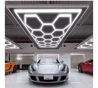 14 Piezas Lámpara Hexagonal LED 6500K - Paneles de Techo para Taller, Lavado de Autos y Garaje, Diseño Honeycomb, Luz Fría Blanca
