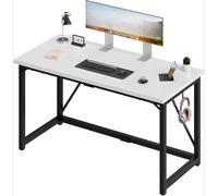 140 cm Escritorio de Ordenador con Bolsillo, Mesa de Estudio para Ordenador Portátil, Fácil de Montar, con Soporte para Auriculares, con Soporte para Auriculares, Blanco