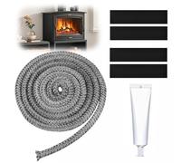 Φ14mm x 3M Junta Refractaria Chimenea, Cuerda de Sellado de Fibra de Vidrio para Chimenea, Cordón de Sellado para Chimenea, Junta de Cuerda para Estufas de Leña con Pegamento Ignífugo y 4 Cinta Final