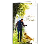 15-6525 Tarjeta con Sobre Feliz Retiro para Hombre Activo Deportivo Paseo Perro Labrador Retriever Senderismo en la Naturaleza Jeans Casual - Hecho en Europa