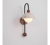 15.7in Style Interior Yellow Travertine Wall Sconce, Solid Wood Decorative Bedside Lamp, Round White Glass lampshade Light, for Clothing Store Aisle Lighting