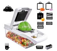 15 en 1 Cortador de Verduras, Mandolina de Cocina Profesional, Picador Manual con 7 Cuchillas Intercambiables en Acero Inoxidable, para Cebollas, Zanahorias, Pepinos y Patatas
