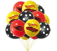 15 Globos Hot Wheels de Látex para Fiesta de Coches de Carreras - 12 Pulgadas, Negro, Rojo y Dorado - Decoraciones