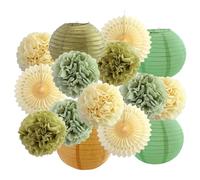 15 unidades de pompones de color verde salvia y oro, decoración para fiestas, color beige, verde salvia, oro, crema, kit para bodas, compromisos, baby shower, cumpleaños, fiestas